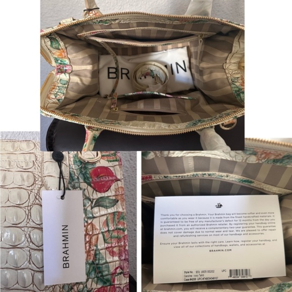 NWT BRAHMIN CAROLINE SATCHEL CROC-EMBOSSED LEATHER SHOULDER BAG FLORAL PRINT‎ - Picture 5 of 15